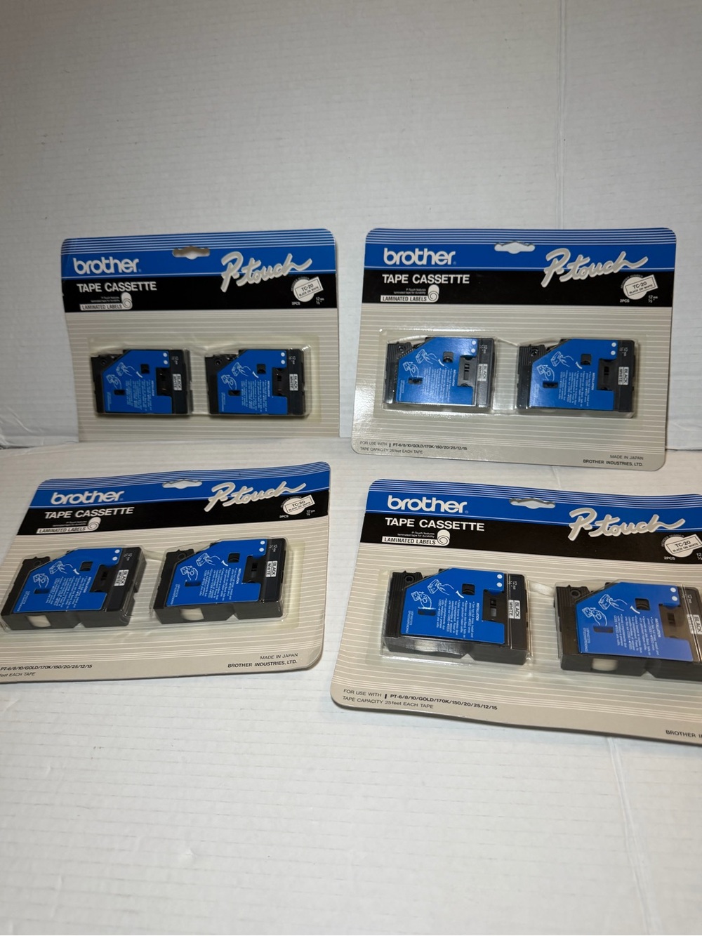 Brother P-touch Tape Cassette Lot  TC-20 Laminated Labels Black on White 1/2"